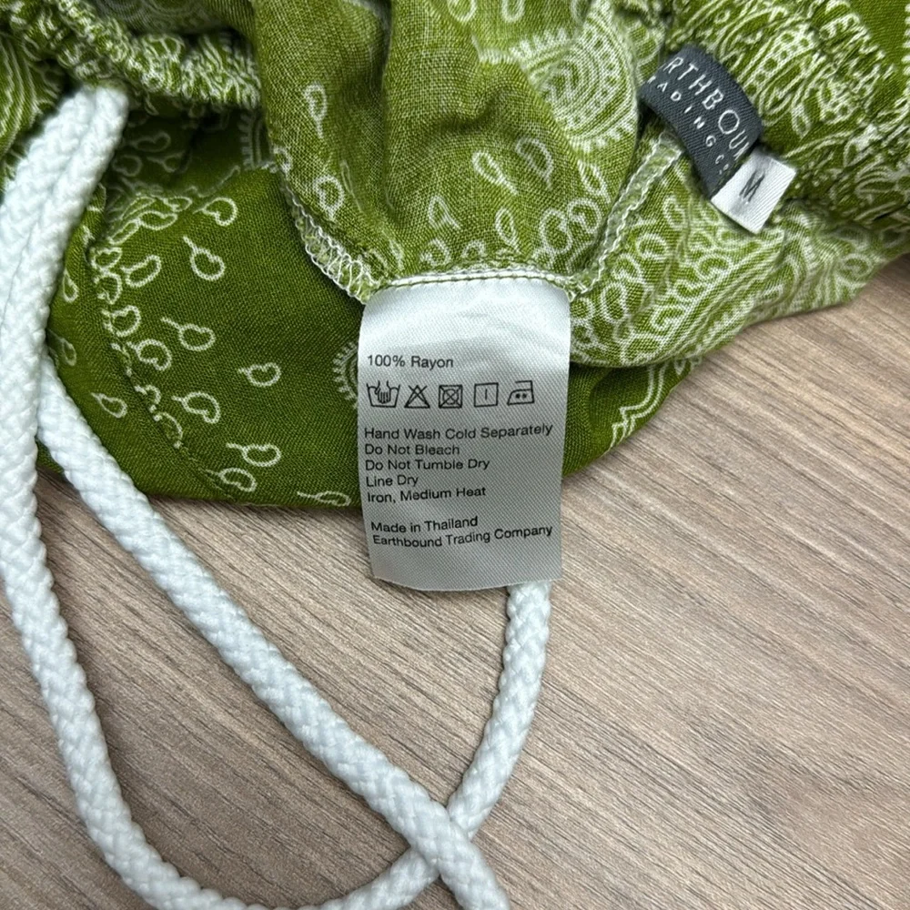 Earthbound Trading Co. Boho Jogger Wide Leg Flowy Pants Green Bohemian Boho Med - Picture 5 of 8